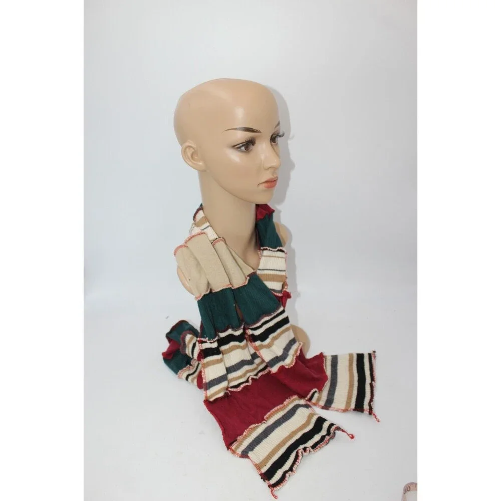 Scarf Upcycled Green Red Ivory Sweaters Winter Scarf Soft Warm 8' Long Handmade